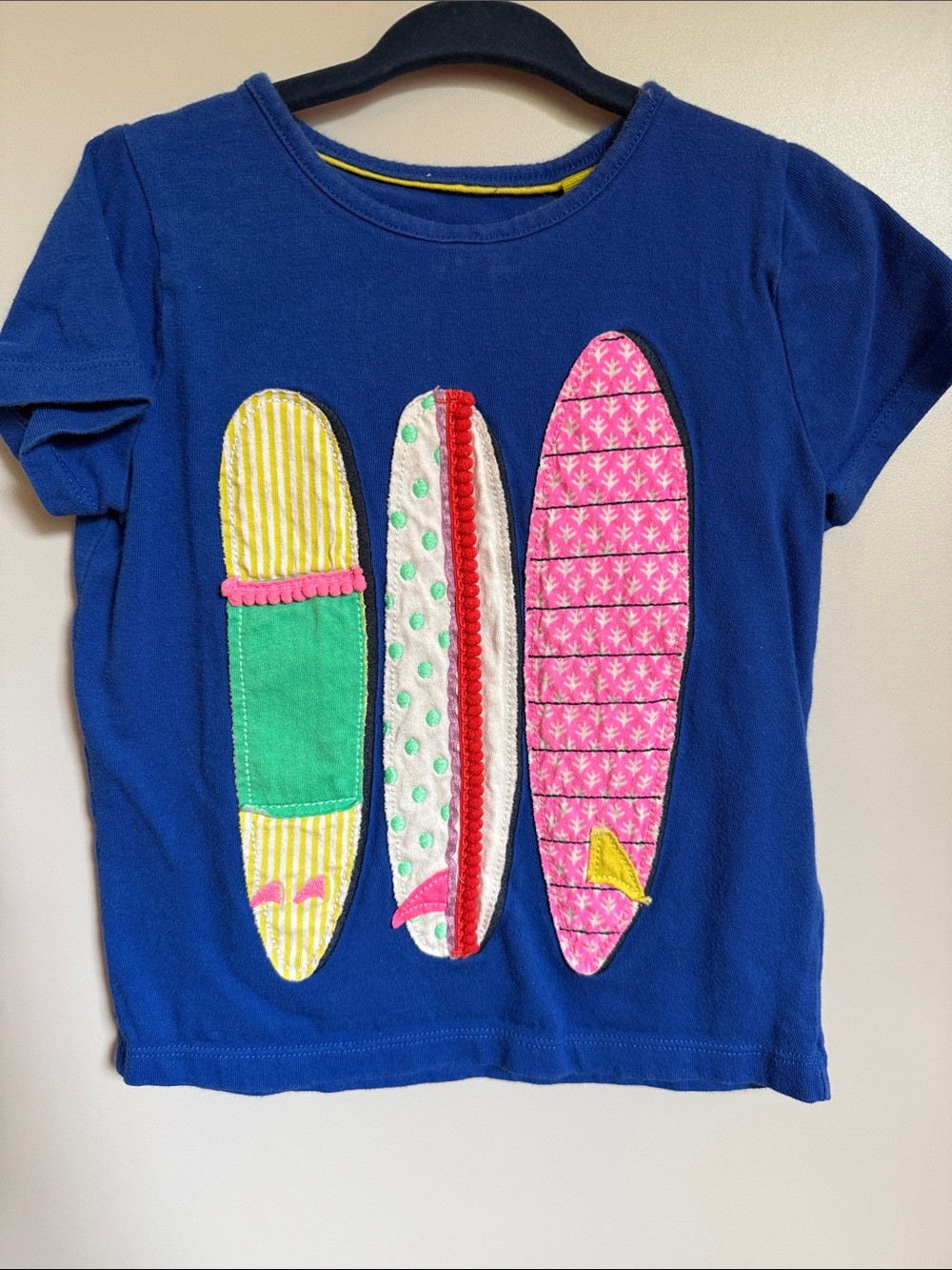 Mini Boden Navy Tee with Pink, Green & Yellow Surfboard Appliqués